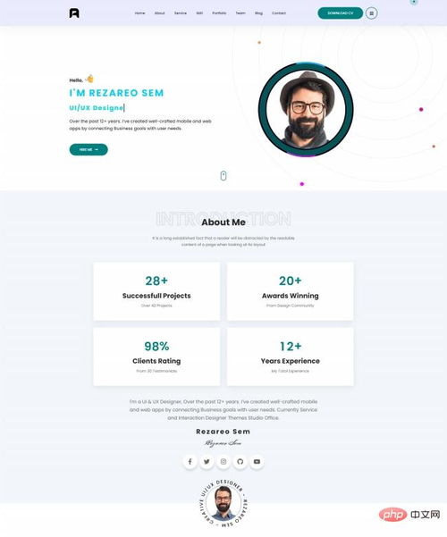 資深創(chuàng)意設計開發(fā)師簡歷網頁模板免費下載 前端模板 php中文網源碼